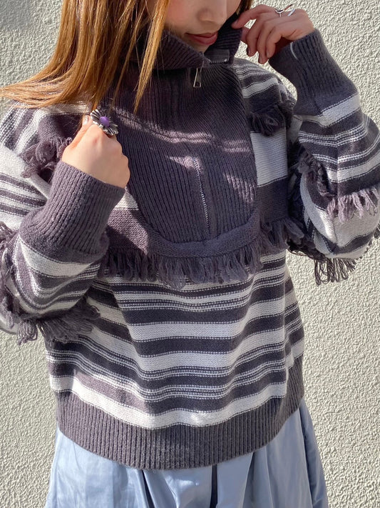 Half-Zip Striped Turtleneck Knit