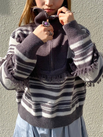 Half-Zip Striped Turtleneck Knit