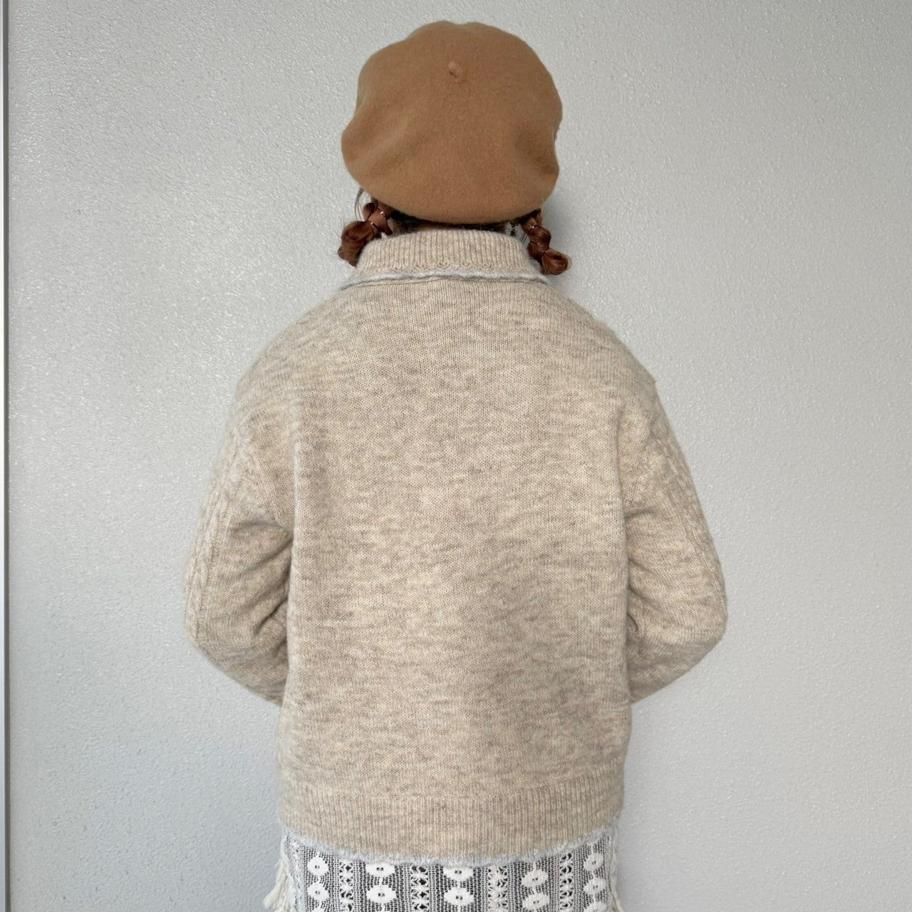 h*i様 【定価3万円】BATONER リブ編み　ニットカーデ 透かし編みニット襟付きカーディガン(M レッド): トップス