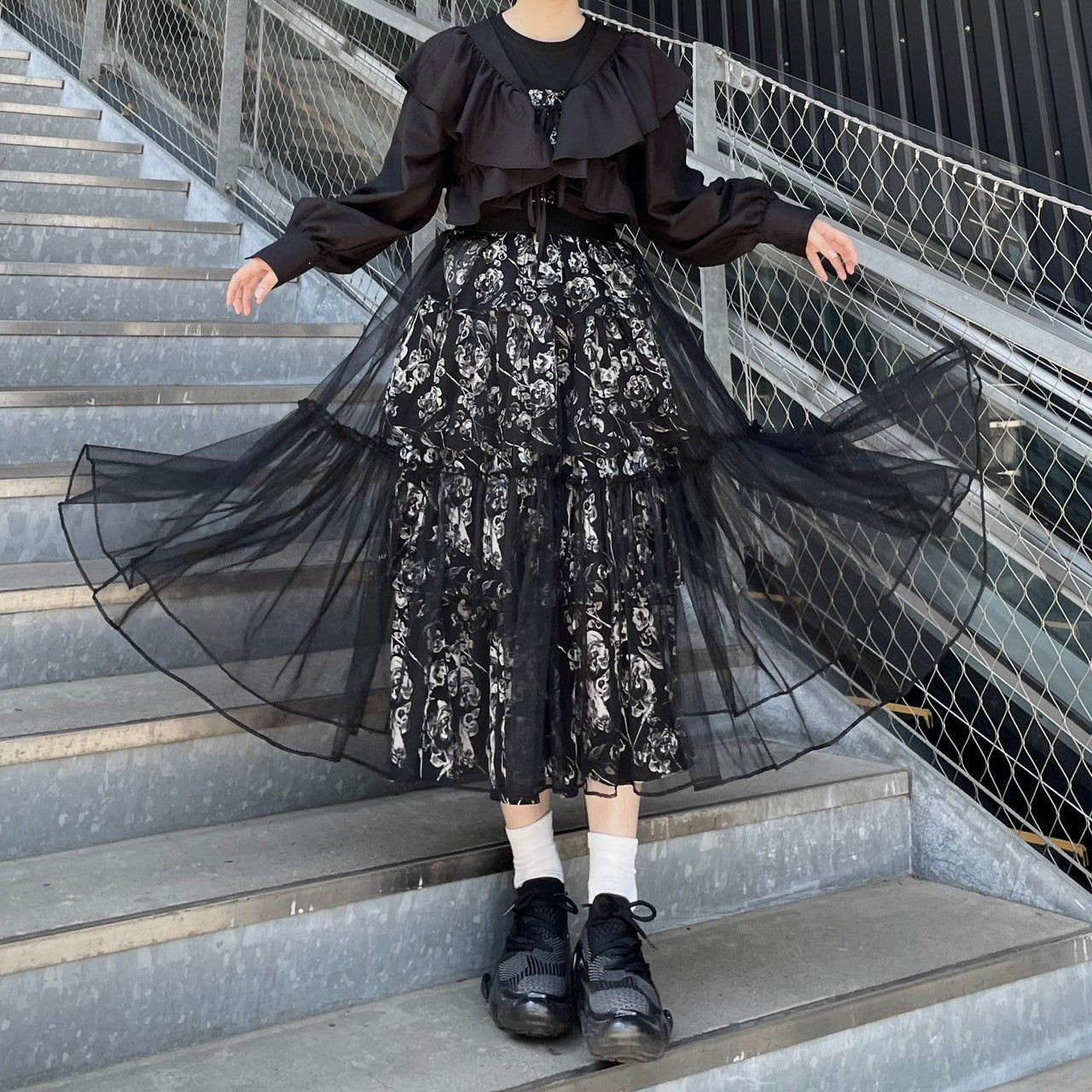 Aletta vita 透け感 重ね着 レイヤード カーゴポケッ ナイロンx