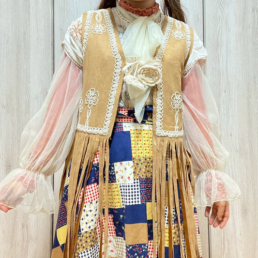 -nanami's select-フラワー刺繍フリンジベスト