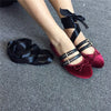 Double-Buckle Velour Ballet Flats