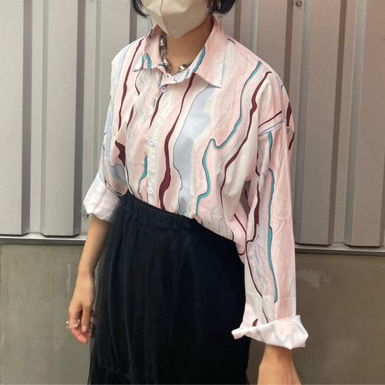 '-haruka's select-マーブル柄カラーシアーシャツ| own it(オウンイット)公式| 多系統女子| 多系統ファッション