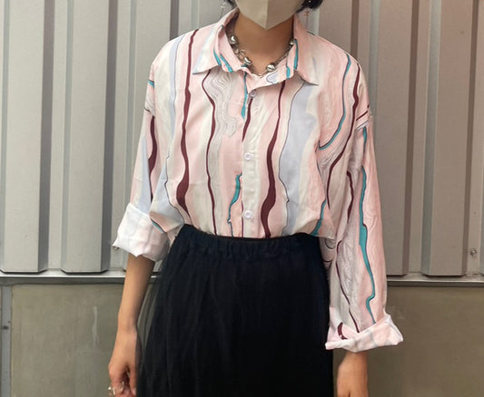 '-haruka's select-マーブル柄カラーシアーシャツ