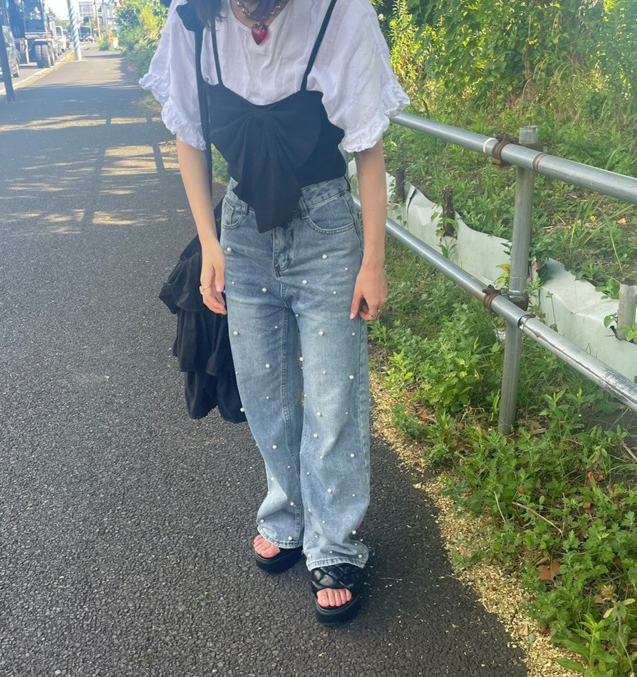 パール付きデニムセットアップ H&Mのデニムセットアップが可愛すぎる💙 ViVi4月号 「さくサクの
