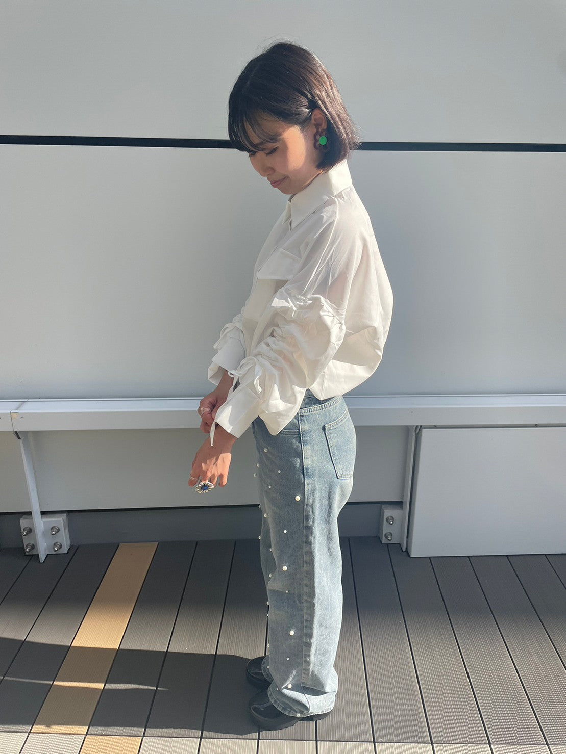 haruka's select-袖シャーリングリボンシャツ| own it(オウンイット 