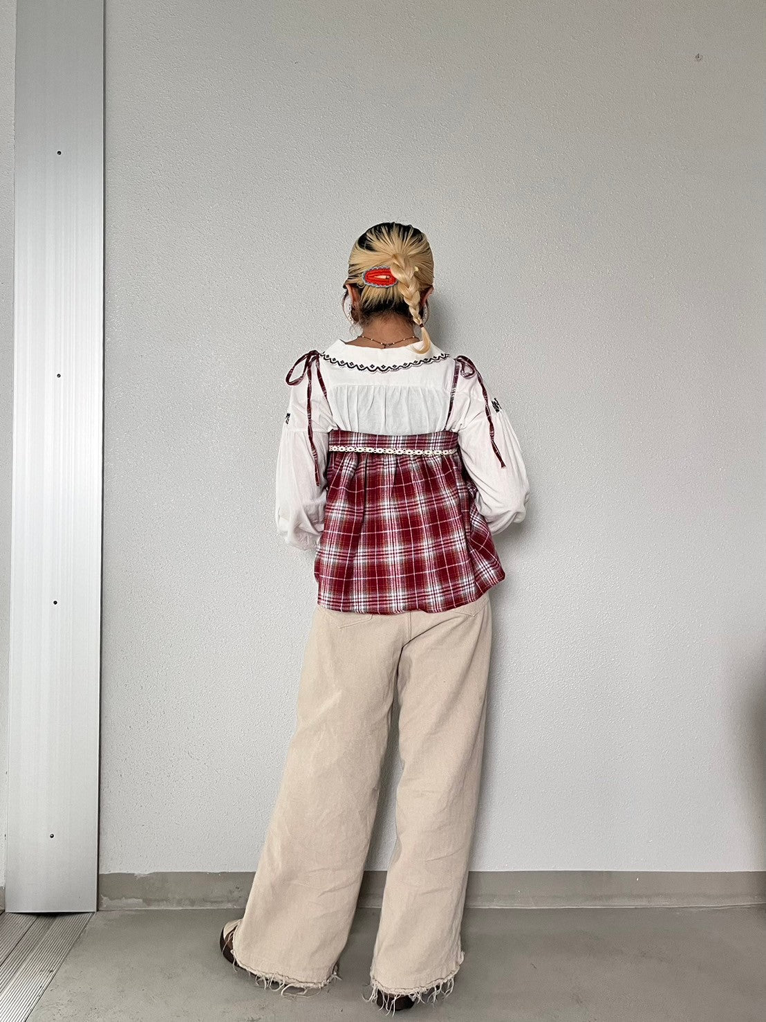 Check Ribbon Knit Set upチェックリボンニットセットアップ