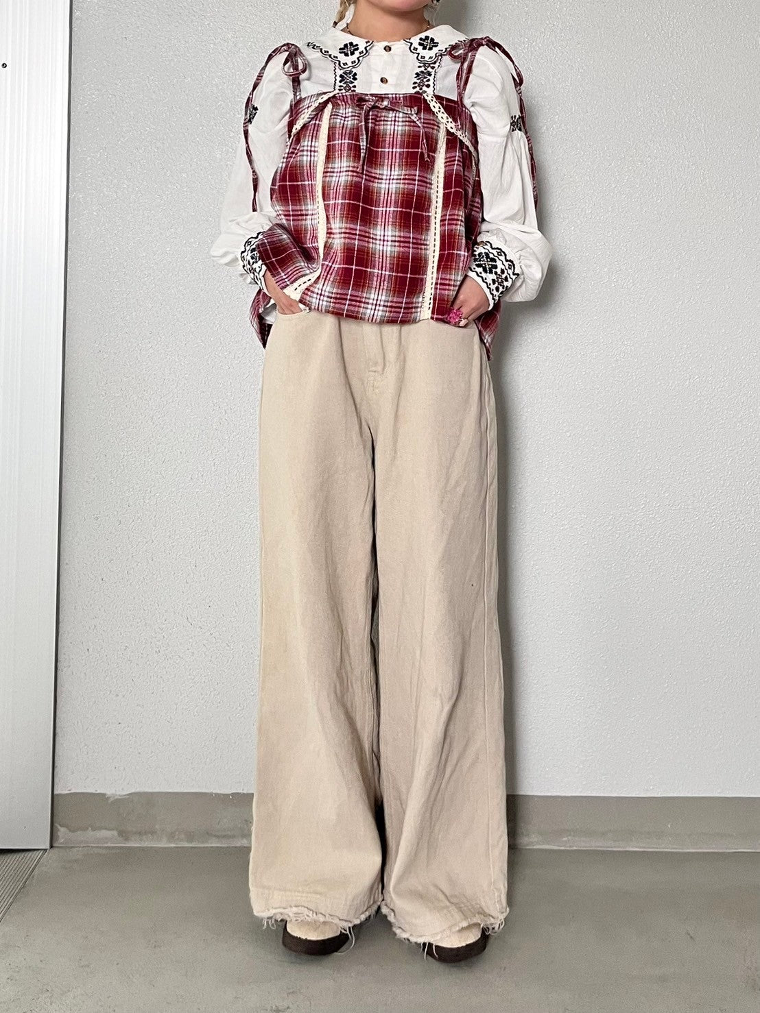 Check Ribbon Knit Set upチェックリボンニットセットアップ