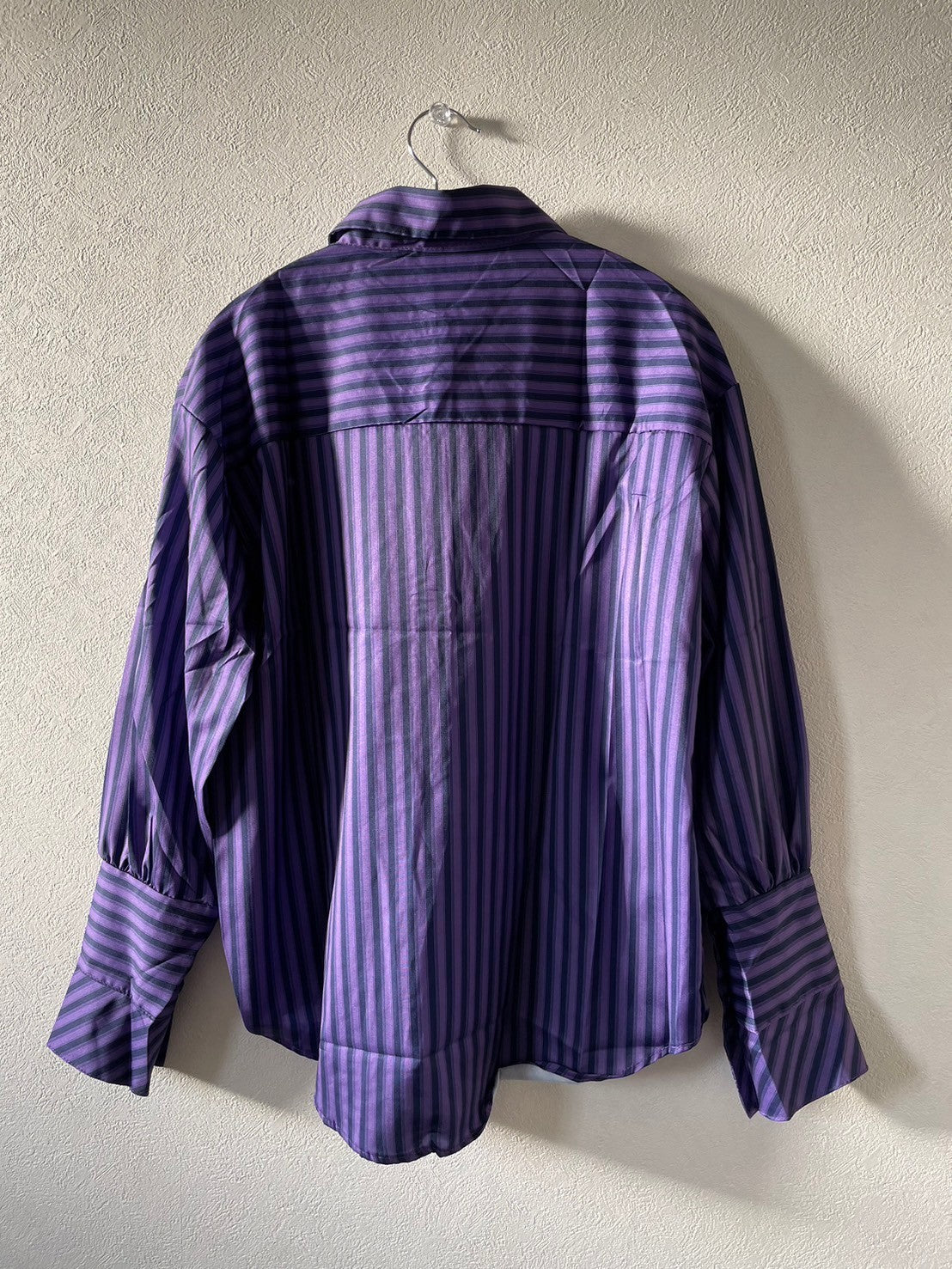 プリーツプリーズ 青紫色 ストライプ ニット 半袖 トップス