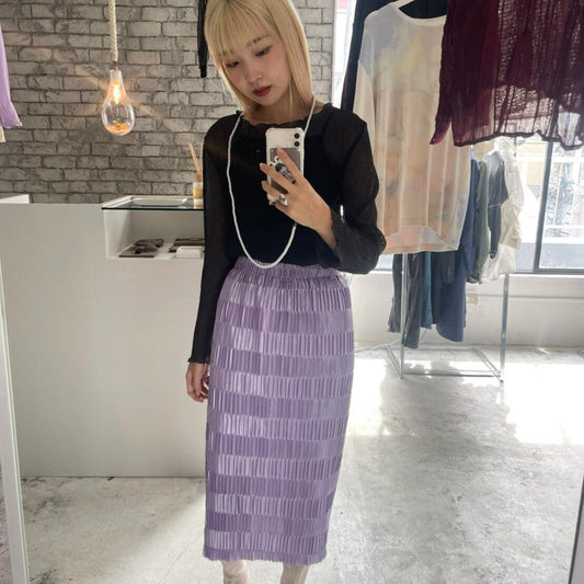'-miku's select-ボーダープリーツサテンスカート
